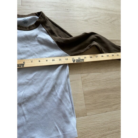 Brandy Melville Bella Top Colorblock Ribbed Long Sleeve Tee Crop Blue Brown Y2K - Picture 5 of 6